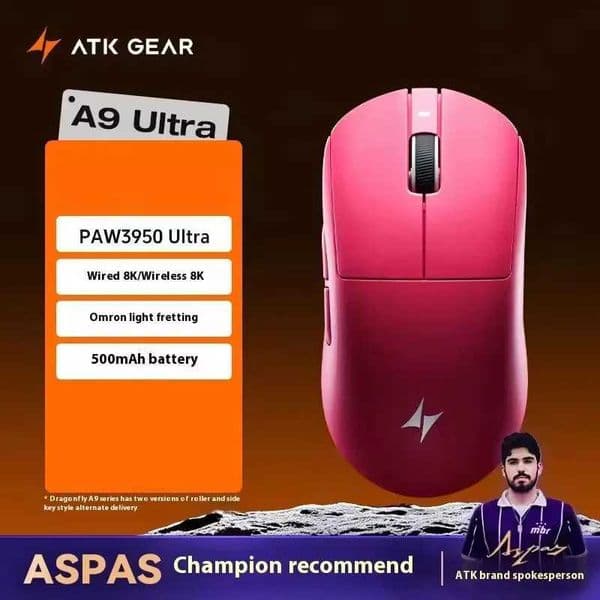 ATK Dragonfly A9 Series Wireless Mouse Tri Mode PAW3950 Nordic52840 8K 53g Lightweight Custom Laptop Gamer PC Gaming MouseM251124