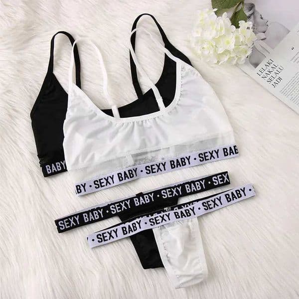 Womens sexy mesh hollow letter underwear set comfortable and breathable beautiful back without stl ring vest style bra set C251124