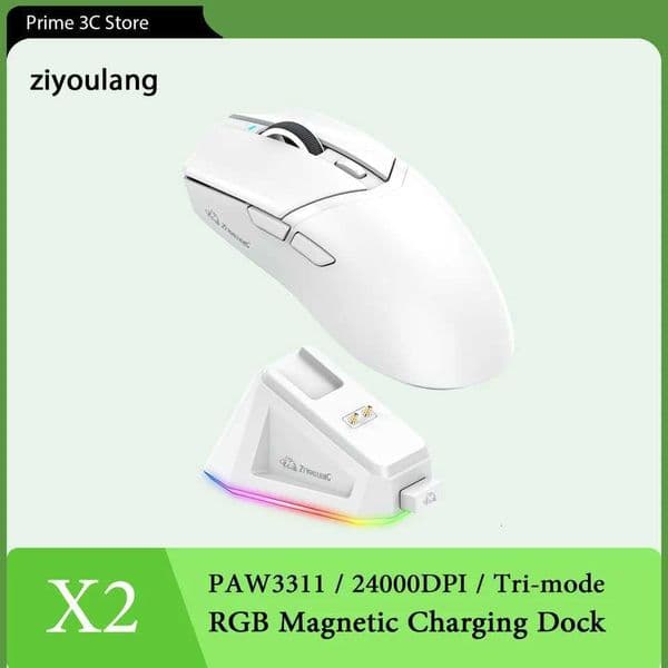 ZIYOULANG X2 Wireless Gaming Mouse 24000DPI PAW3311 RGB Magnetic Charger Tri-Mode Macro Driver Lightweight 59g ErgonomicM251124