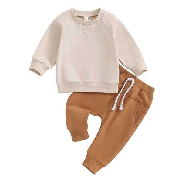 w746 Clothing Sets Children Casual Clothes Set Boys Girls Bear Sweatshirt Pants 2pcs Suit Solid Color Cotton Kids Baby Outfits