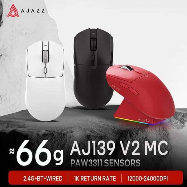 AJAZZ AJ139 V2 MC PAW3311 Wireless Gaming Mouse with RGB Magnetic Charging Base 24000DPI /Wired MicePC GamerM251124