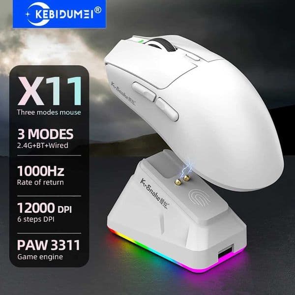 X11 PAW3311 Tri-Mode Mouse 12000 DPI Wireless Mouse Gaming Mouse RGB Touch Magnetic Charging Base BT/24G/Wired MiceM251124