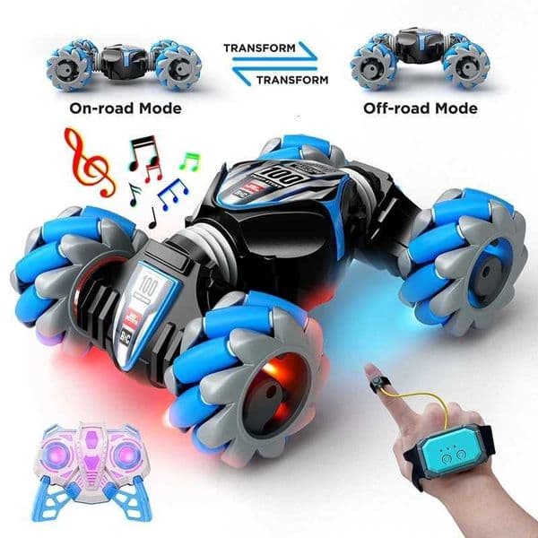 Latest 4WD remote control stunt car 24G wireless RC drift car LED lights watch gesture sensor rotating childrens toy giftW251125