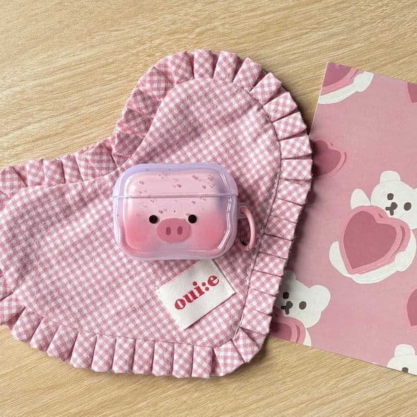 Lovely Cartoon Pink Pig Pink Ink Splash Pattern Protective Earphone Case with Ring Cover for AirPods 1 2 3 4 Pro 2 Pro 3W251125