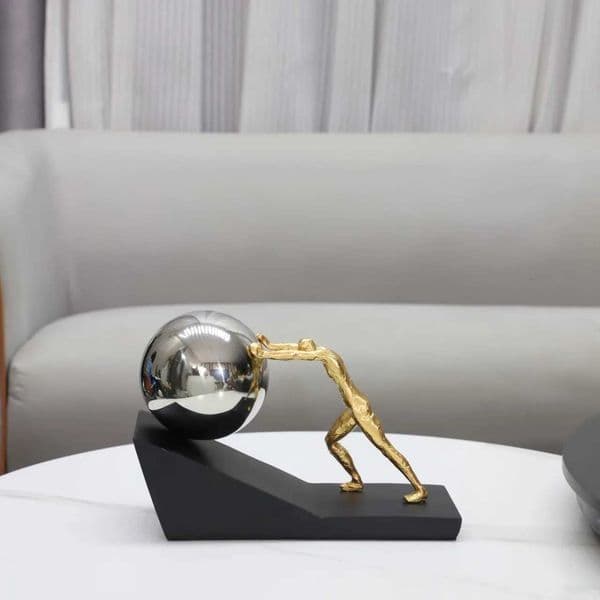 Luxury Pushing The Ball Character Resins Sculpture Desk Decoration Ornaments Mythical Figures Sisyphus Pushed The Rolling Stone Statue Y251125