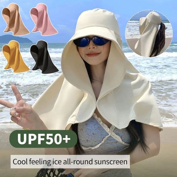 Full Face Sun Protection Hat Outdoor Women Summer Sunshade Visor Big Hat Fishing Hiking Travel Neckprotection Shawl Bucket Hats 250424
