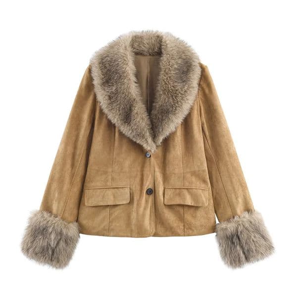 autumn and winter womens fashion casual lapel long sleeved suede leather faux fur effect suit jacket 251124BANJIA
