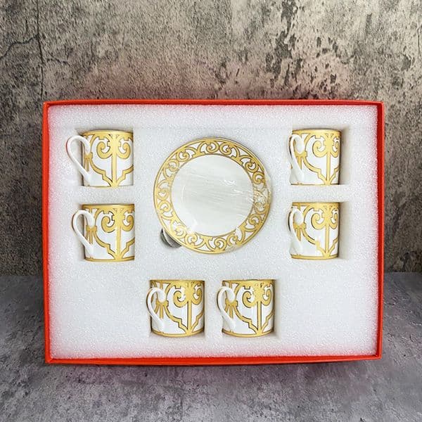 Elegant 6-Pack Demitasse Set European Bone China - Vintage Style Espresso Cups With Saucers 222
