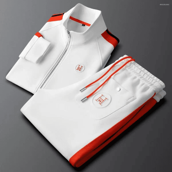 Men's Tracksuits Two-Piece Set Embroidered Jacket & Trendy Sportswear Trousers - Comfortable Casual Fashion S260421