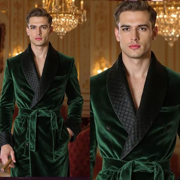 Smoking Men Jacket Velvet Long Coat Leather Shawl Lapel One Piece Customized Dinner Party Outfits Night Gowns