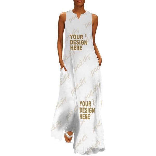 POD.DIY Women's Bohemian Sleeveless Long Dress Casual Loose Fit Summer Dress Custom Pattern Beach Vacation Long Dress