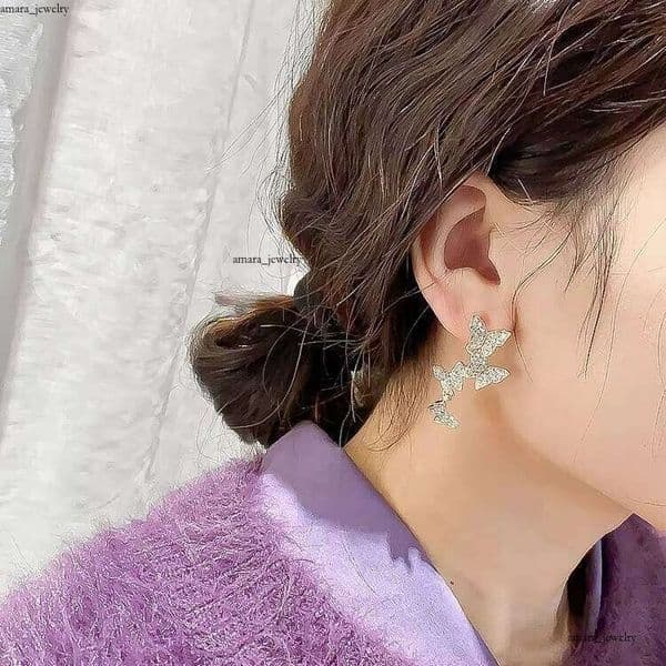 Korean Rhinestone Big VVS Moissanite for Women Cute Small Butterfly Stud Earrings