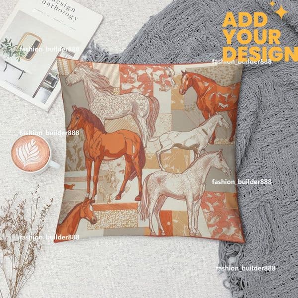 Custom H Designer Horse Luxury Art Artwork Contemporary Home Decorative Throw Pillow Case Cushion Covers for Bedroom Sofa Living Room 18X18 Inches H35