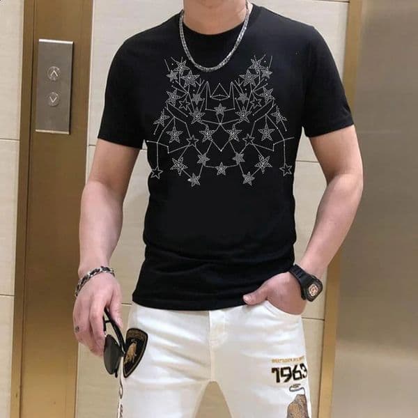 Rhinestone Mens T-shirt Camisetas O-neck Soft Boys Direct 161 250423