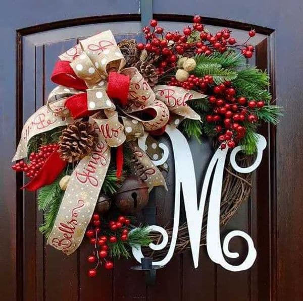 Christmas Wreaths For Front Door Wreath With Ribbon Bows Artificial Holly Leaves Indoor Or Outdoor Wreath Xmas Decor NEWbyEnjoy Z251125