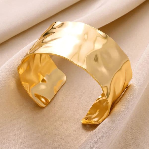 Vintage Irregular Bracelet Womens Stainless Steel Gold Open Cuff Jewelry Gift Pulseras Bijoux 250415