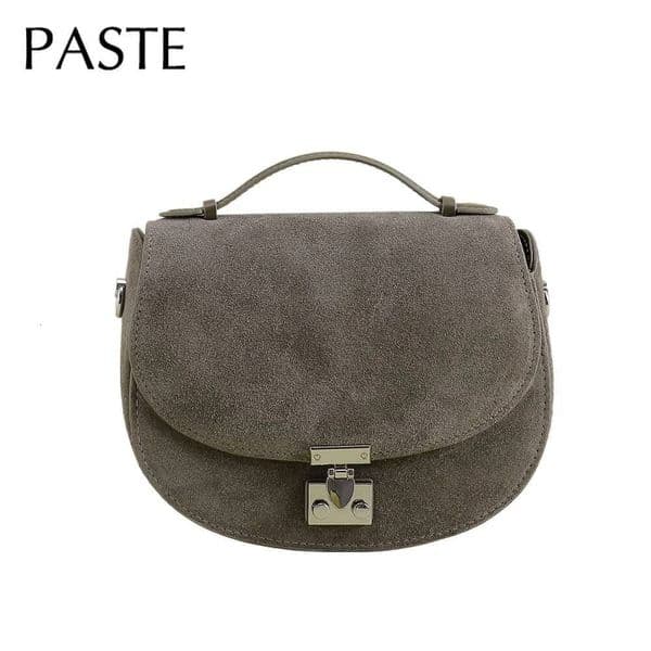 New 2025 Autumn Collection Stylish Matte Coffee Grey Saddle Excellent Quality Nubuck Leather Women Messenger Crossbody Bag