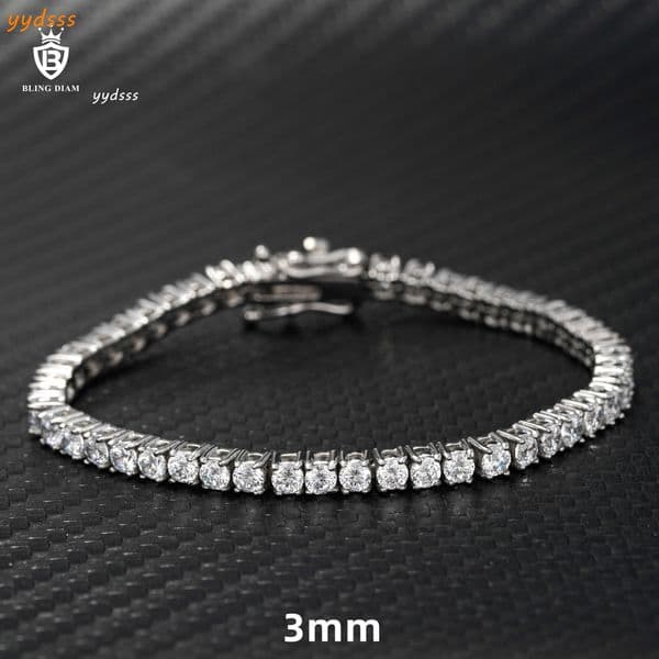 Fashion Jewelry Hip Hop Bling 3mm 316L Stainless Steel Tennis Chain 5A Cubic Moissaniteia Tennis Bracelet