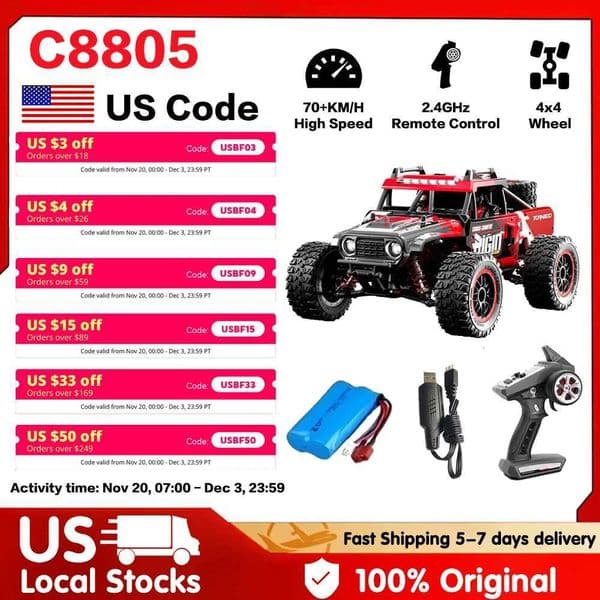 24G Remote Control Racing Drift Car 116 Scale 4WD 70 KPH High Speed Off Road Truck Toys Gifts for Boys Adults Red C8805 RC CarW251125