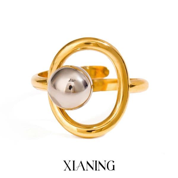 XIANING Stainless Steel Metal Geometric Hollow Open Adjustable Ring for Women 18K PVD Plated Trendy Jewelry 251125