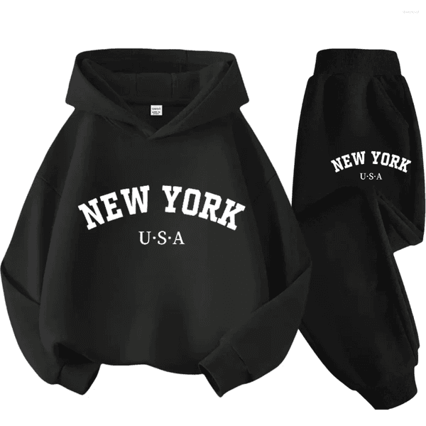 Clothing Sets Children Hoodie Tracksuit Autumn Winter York USA Letter Graphic Sweatshirt Pant Suit Baby Boy Girl Kid Sport Two Pieces Set S260328