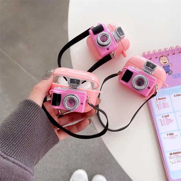Cute Pink Camera Earphone Case for AirPods Pro 2nd Earphone Protective Cover for Airpods 4 3 2 1 ProW251125