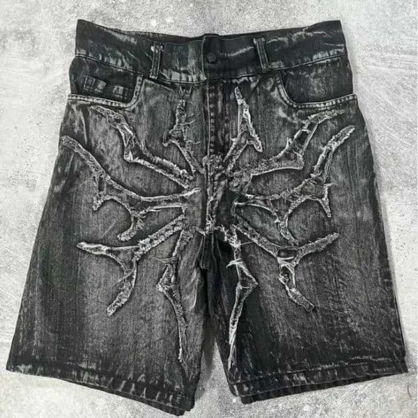 American retro new Y2K antique patch work embroidery irregular denim shorts for men and women loose Harajuku casual mens shortsXJ250419