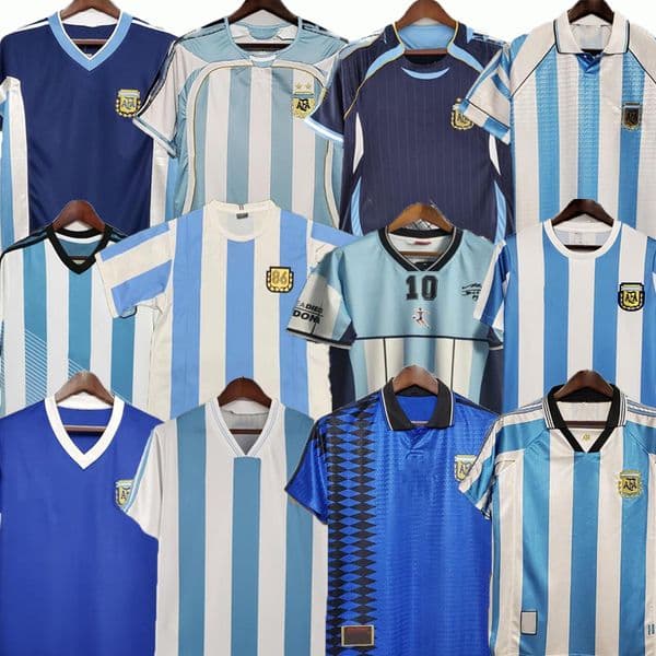 Retro ArgentinaS Soccer jerseys MESSIS Maradona CANIGGIA 1986 1978 1996 Batistuta 1998 RIQUELME 2006 1994 ORTEGA 2014 2010 ZANETTI 2001 VERON Retrio Football Shirt