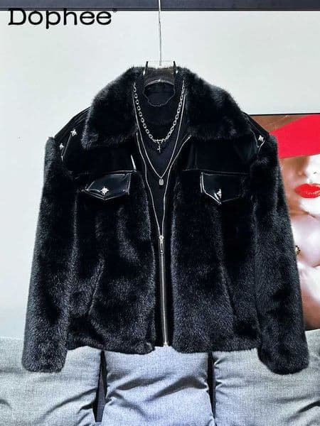 High-end Leather Jacket Mens 2024 Autumn Winter New Handsome Lapel Collar Padded Cotton Imitation Mink Hair Thickened Fur Coats X251125