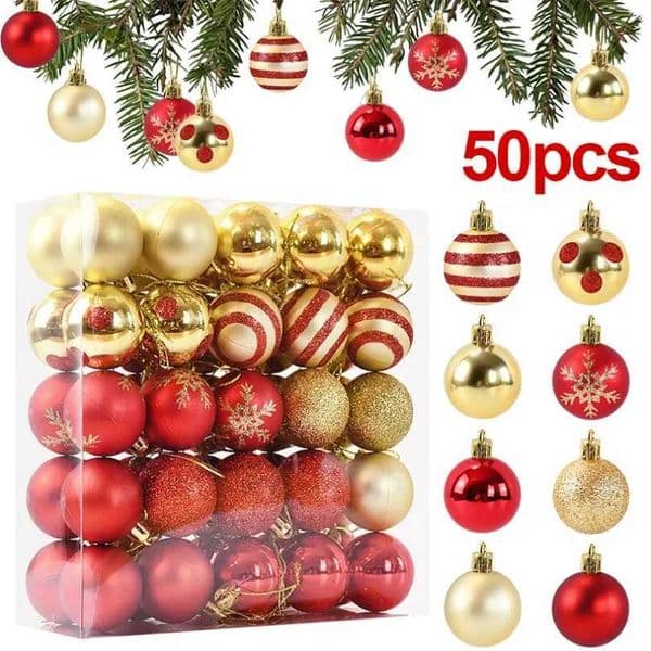 50Pcs/box Christmas Tree Balls Ornament Red Gold Hanging Bauble Pendant 2026 Christmas Decoration for Home 2026 New Year Gifts Z251125
