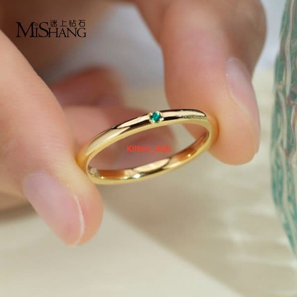 Mishang 925 Sterling Sliver Plated Round Cut 15mm Loose Moissanite Green Stone Eternity Band Wedding Synthetic Moissanite Ring