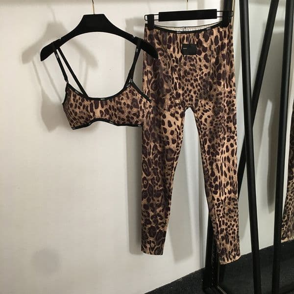 Designer Women Yoga Outfits Leopard Print Tank Tops Leggings Sets Casual Breathable Sport Sets