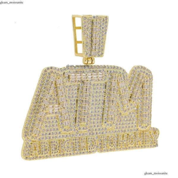 Ice out VVS Moissanite 6.00 CT Round Cut Gold-Containing Stone Men's Pendant with M Letter White GRA Gold Plated Charm Sterling Sier