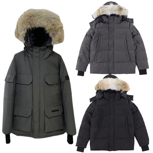 Mens Coats Parker Puffer Jacket Large Pockets Wolf And Large Fur Collar Puffer Outdoor Coat Wyndham Parka Down Jacket EU Size XS-2XL