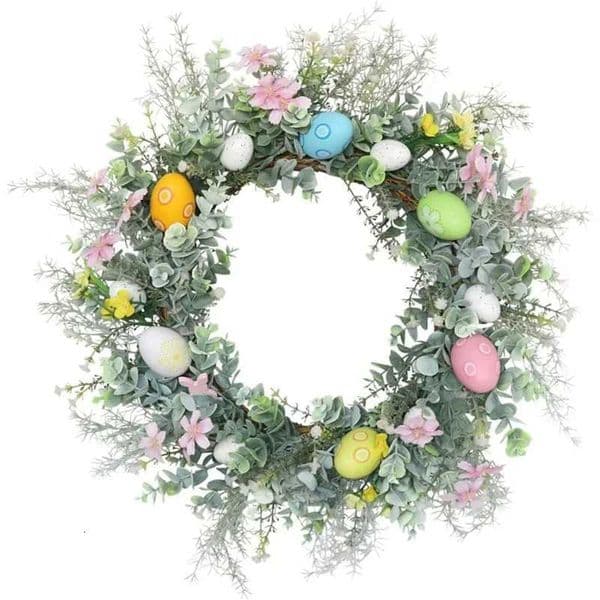 New Easter Egg Wreath for Front Door Spring Artificial Flower Wreath Home Wall Wedding Party Farmhouse Holiday Decor Z251125