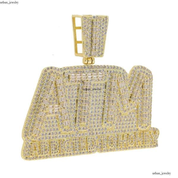 Ice out VVS Moissanite 6.00 CT Round Cut Gold-Containing Stone Men's Pendant with M Letter White Gold Plated Charm Sterling Sier