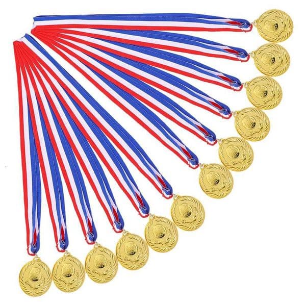 12pcs Medal Set Sports Awards Gold Silver Bronze Soccer Football Basketball Baseball Softball Volleyball Party FavorsW251125