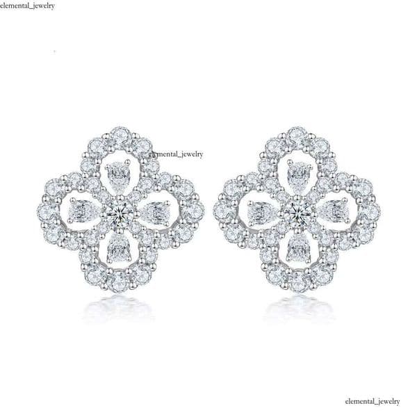 European American Fashion Four-Leaf Clover Water Drop Earrings 925 Silver VVS Moissanite Niche Design Party and Gift ae