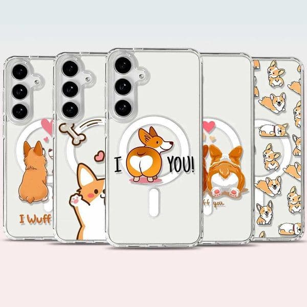 Cute Corgi Dog Magnetic Phone Case for Galaxy S25 Ultra S24 FE S23 Plus S22 A55 A56 A36 A16 5G CoverM251125