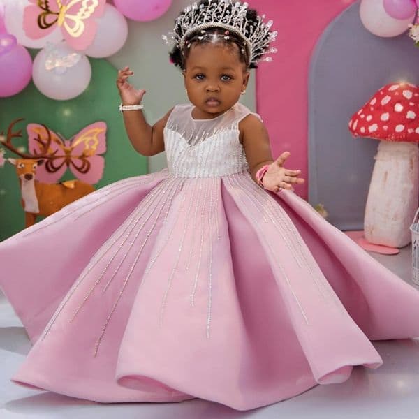 2026 Pink Ball Gown Flower Girl Dresses Beaded Sheer Neck Satin Little Girl Christmas Peageant Birthday Christening Tutu Dress Gowns ZJ424