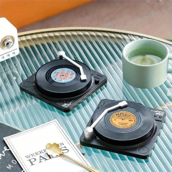 6-piece vintage vinyl record roller coaster set with storage rack - heat-resistant CD shaped beverage pad suitable for coffee and tea cups X250425