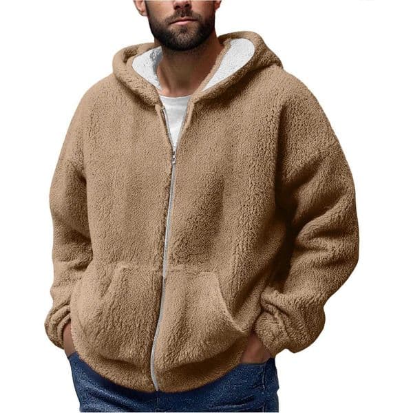 Mens Winter Zipper Hooded Fleece Sweatshirt with Pocket Casual Jacket Autumn Cozy Plush Hoodie Coat Solid Color Hooded Jackets M251126