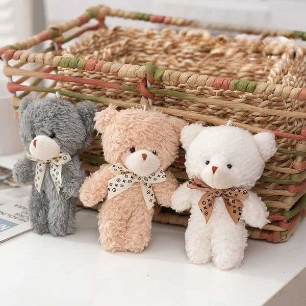 12cm Cute Cartoon Bear Plush Doll Toy Mini Bow Tie Bear Stuffed Animal Toy Kawaii Plush Keychain Bag Pendant ChildrenT251126