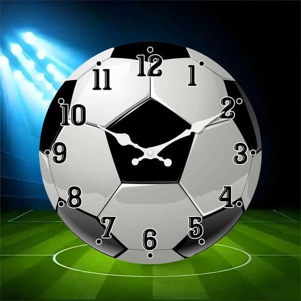 Modern Wooden Large Sports Football Wall Clock - Battery Operated Silent Non-Ticking Suitable for Living Room Bedroom Home M260325