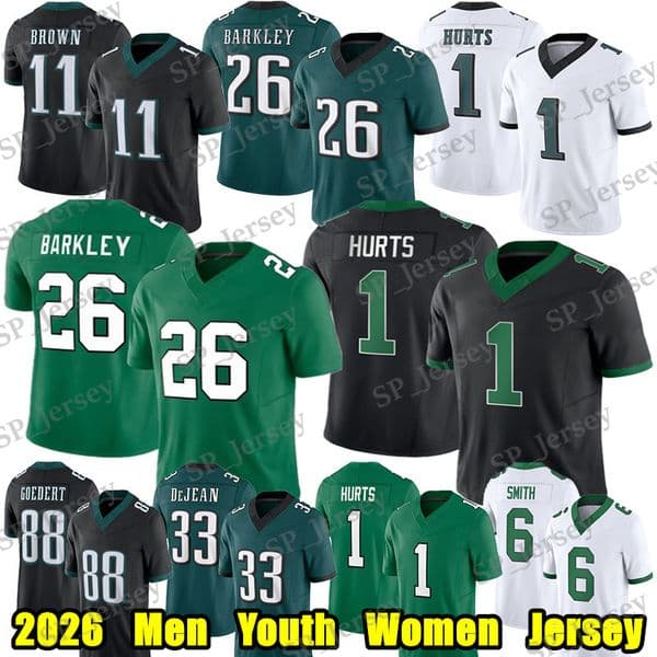 #26 Saquon Barkley Football Jersey #1 Jalen Hurts DeVonta Smith AJ Brown Jalen Carter Brian Dawkins Quinyon Mitchell Goedert Cooper DeJean Kelce Campbell jerseys