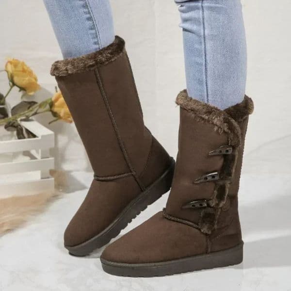 Women Snow Boots Winter Mid-calf Boots Warm Cotton Shoes Fashion Solid Color Button Ladies Brown Long Boots Plus Size 41 251124
