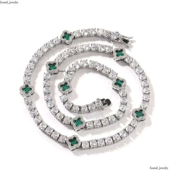 Ins Style Four-Leaf Clover Inlaid VVS 14k Moissanite 18k Tennis Necklace for IGI Women Exquisite High-End Collarbone GRA Chain Accessories