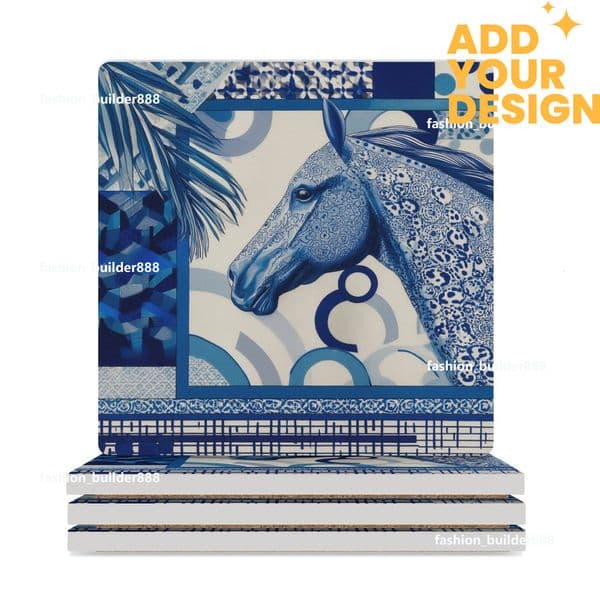 Custom H Designer Coasters Set of 6 Coasters for Drinks Luxury Horse Ceramic Drink Coaster for Tabletop Protection Coffee Table Decor Ideal for Warming Gifts H69