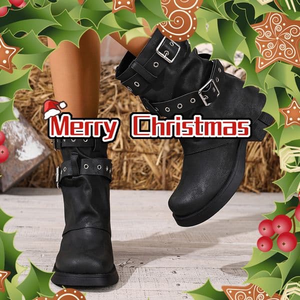 Vintage personalized comfortable low heeled wool lined Martin boots Christmas luxury gift large women's boots belt buckle short boots designer shoes
