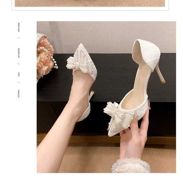 2025 New Autumn Brand Designer High Heels Luxury Pearl Crystal Bowtie White Wedding Shoes Women Pumps Thin Heeled Party ShoesXJ251126